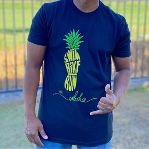 Unisex Swim Bike Run Black Graphic T-Shirt